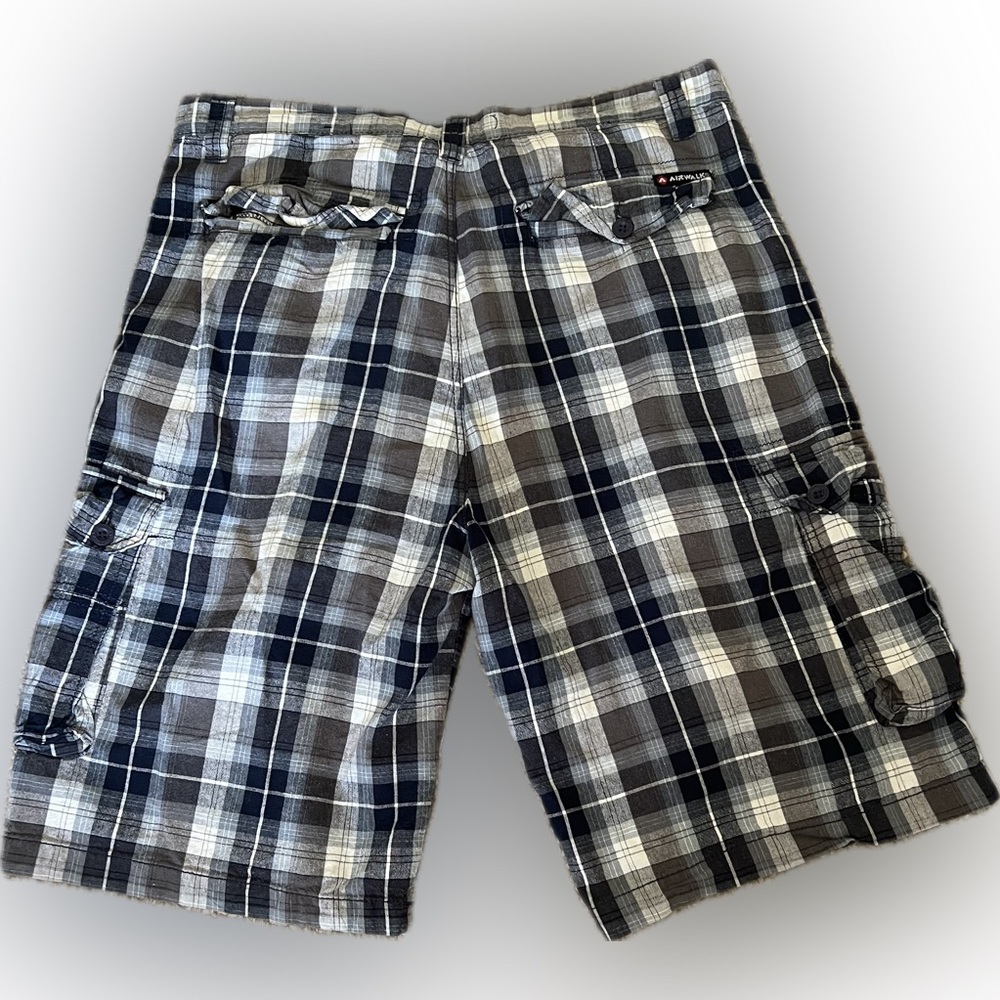 Airwalk Men's Cargo Shorts - Blue, Gray, and White Plaid - Picture 2 of 2